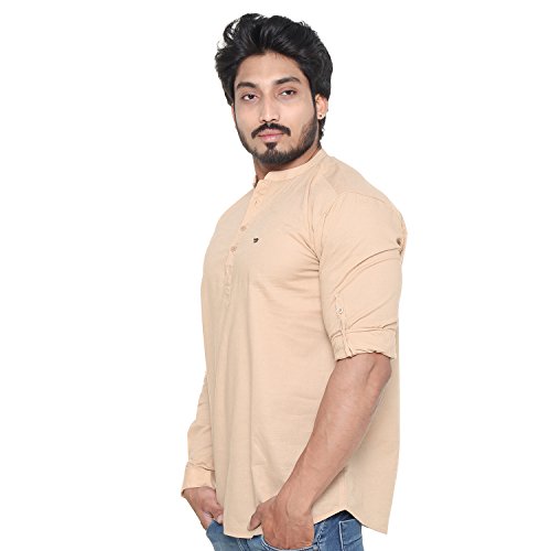 Image of Men's Linen Chinese Collar Full Sleeve Plus Size Short Kurta