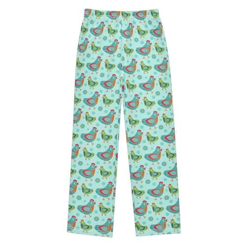 Cartoon Chicken Floral Boys Long Pants Soft Trousers Elastic Waist Kids Lounge Bottoms with Pockets S-XL