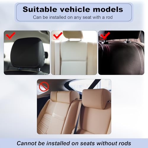 Image of Tallew 360 Adjustable Car Headrest Pillow, Memory Foam Head Neck Support Pillow U Shaped Design Travel Sleeping Car Headrest for Vehicle Seat with Poles for Kids and Adults