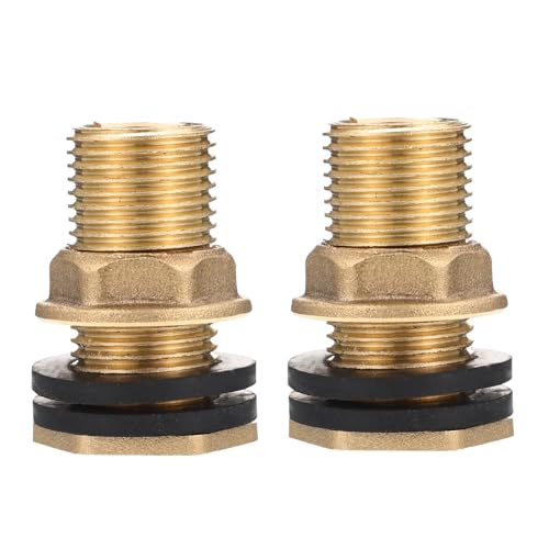 TOYZFRIENDY 2 Piezas Conector de Latón para Tanque de Agua con Rosca Macho y Hembra Pasamuros Resistente para Depósitos y de Agua Incluye Juntas para Conexión Fácil y Segura
