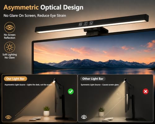 Image of ScreenBar Monitor Light | USB Powered Computer Screen Light with Touch Control, Adjustable Brightness, 3 Color Modes, Auto-Off Timer, Flicker-Free Anti-Glare LED Lamp for Office, Study & Gaming