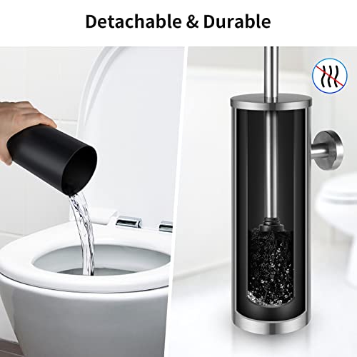 WAVEWO Stainless Steel Toilet Brush, Wall Mounted & Standing Toilet Brush with Splash-proof Lid - Image 2