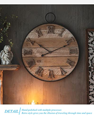 Moleihao Large Farmhouse Wood Wall Clock, 28 Inch Country Rustic Roman Numeral Antique Oversized Wall Clock,Noiseless Non-Ticking Silen Fit Modern Decor Living Room Bedroom Kitchen #TOP6