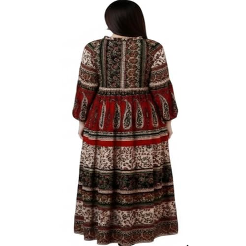 Image of Women's Cotton Dress Jaipuri Sanganeri Print Midi Long Dress Printed Fit and Flare Maxi Dress A-Line Gown Dress Maxi Skirt, Mandala (Free Size)