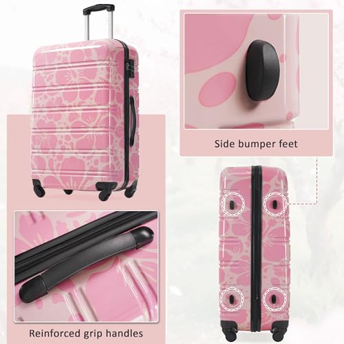 Luggage Sets 3 Piece, ABS Hardshell Suitcases with TSA Lock and Spinner Wheel, Expandable Travel Luggage for Men and Women (Pink B)3