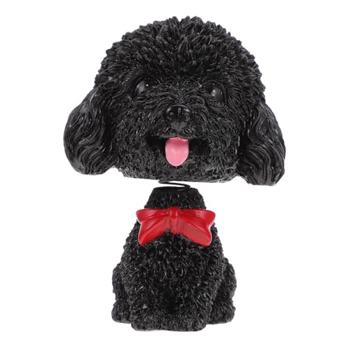 FRCOLOR Figurine à Tête Branlante Chiot Dessin Animé en Résine Noire, Décoration Voiture, Bureau, Présent Décoratif, Modèle Intérieur Compact Amusant