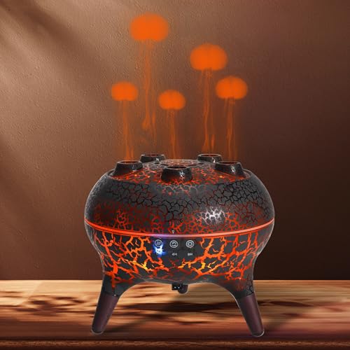 KCKJ Jellyfish Essential Oil Diffuser Sound-Activated Spray Dancing Jellyfish 250ml Aroma Air Diffuser 3 Mist Modes & 7 Color Lights Volcanic Lava Design for Home Bedroom(Black Crack)