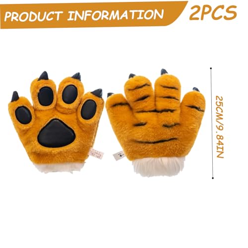 2Pcs Fursuit Feet Paw 10 Inch Cute Soft Short Plush Tiger Animal Gloves Simulation Cartoon Furry Paws Costume Accessories for Cosplay Party Ball4