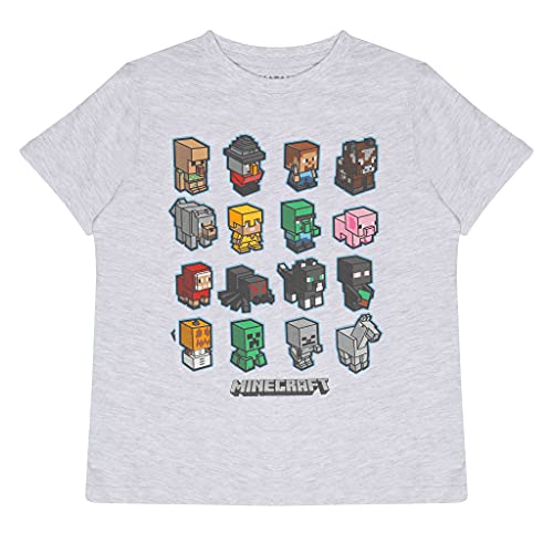 Popgear Minecraft Mini Mobs-Camiseta para niños, Color Gris Jaspeado Moda, 8-9 Años