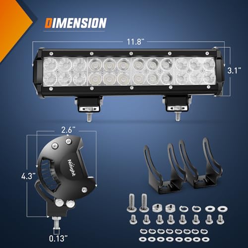 Image of Nilight LED Light Bar 12 Inch 72W Spot Flood Combo Green Beam Off Road Lights Fishing Hunting Emergency Deck Boat Work Lighting for Trucks UTV Pick-up Van Boat Tractor