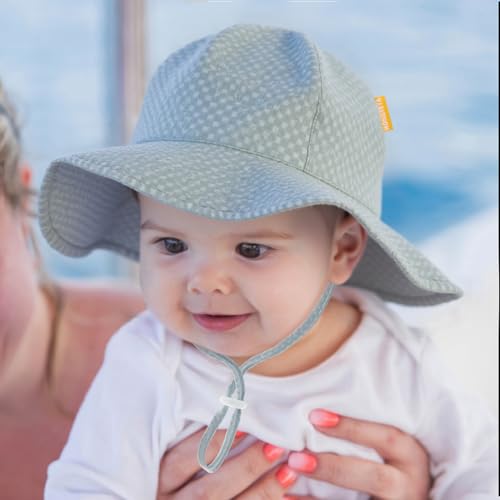 Image of HONGTEYA Baby Sun Hat Toddler Girl Beach Hat Sun Protection Adjustable Outdoor Summer Wide Brim Bucket Hat for Infant Kids