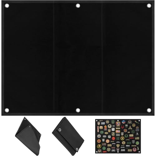Tablero Exhibición Parches Velcro 85x70cm con Ojales, Tablero Parche Pared Tácticos Militares Plegable, Board Superficie Pizarra Expositor Insignia Colgar para Insignias, Sellos, Pegatinas (Negro)