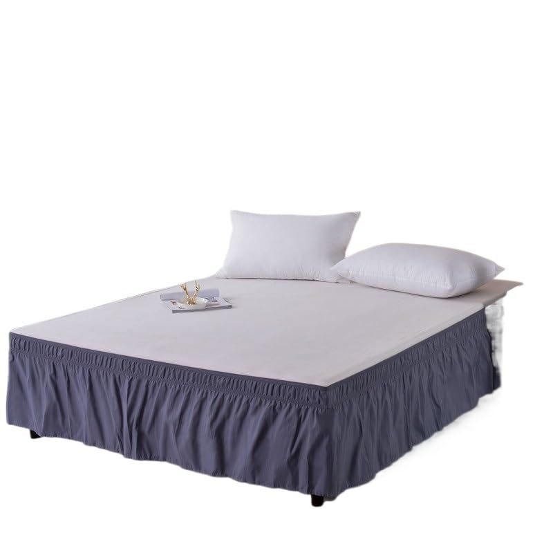 Gonne Per Letto Gonna da letto avvolgente con volant tinta unita con doppio strato di tessuto elastico resistente allo sbiadimento - caduta da 15 pollici(Indigo blue,160x200x38cm)