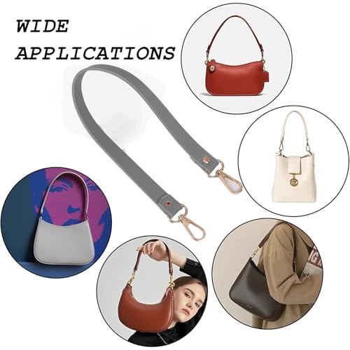 Image of GORGECRAFT 2Pcs 47cm Leather Purse Strap Gray Short Shoulder Bag Straps Replacement Imitation Leather Bag Handles with Golden Alloy Swivel Clasps for Underarm Bag Handbag Tote Satchel Purse Making