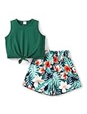 PATPAT Girl's Summer Outfits Hawaiian Beach Cute Crop Tank Tops and Short Set 2 Piece Clothes Set Green 11-12 Years