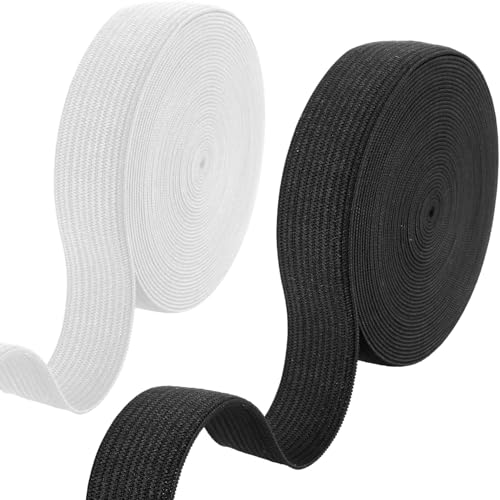 Elastic For Sewing 20Mm 7 Meters Black & White Elastic Flat Elastics Heavy Stretch High Elasticity With Scissor Stretchable Waistband Diy Wig Band Trouser Headbands (2Pcs)