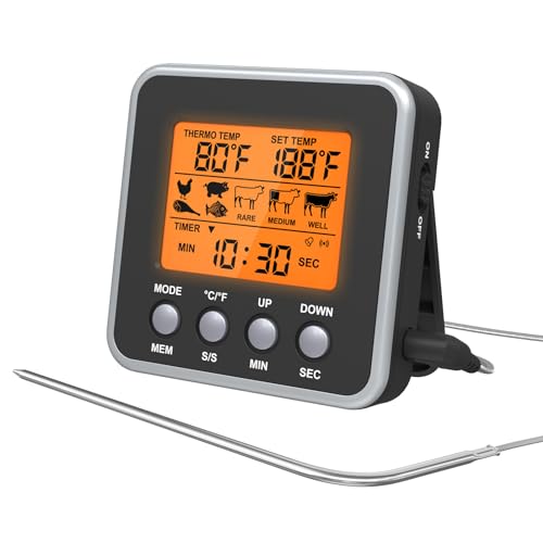 Sonde thermomètre cuisine numérique pour four, grill et grand écran LCD