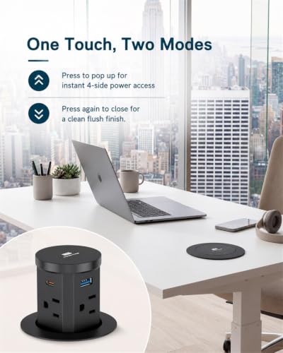 Enchufe emergente para mostrador de 2.4", cargador inalámbrico y USB-C de 30W miniatura 6