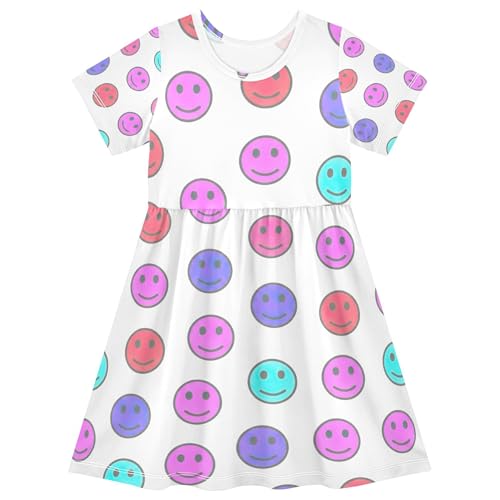 Colorful Smile Faces White Toddler Girls' Dresses 2t Summer Short Kids Spring Dresses Children Dress