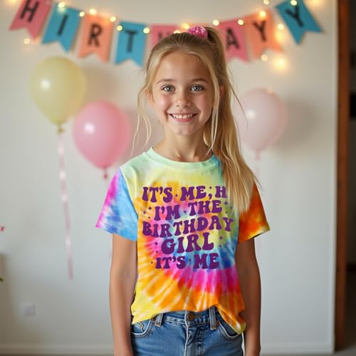 Image of Its Me Hi Im The Birthday Girl Shirts Kid Girl Birthday T-Shirt Outfit B-Day Party Tie Dye Short Sleeve Tee Top 6-12Y