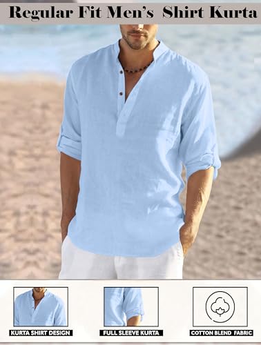 Image of Men's Kurta || Chinese Collar Long Sleeves || Straight Hip Length Kurtas || Short Kurta for Men || for Festival || Function || Occasion Wear Fancy Kurta for || Best Gifts for Men