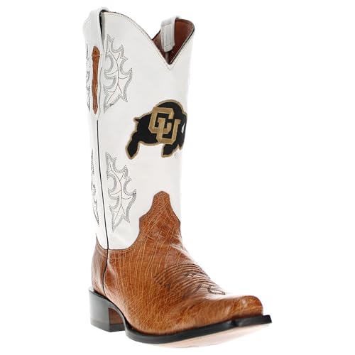 Image of Vaccari Men's Brooks Genuine Smooth Ostrich Leather NCAA Athletics Embroidery Western Cowboy Boots