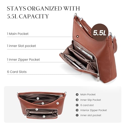 Image of befen Genuine Leather Hobo Bag Purses for Women, Anti Theft Leather Purse | Crossbody Purses with Built in RFID Wallet, Hobo Crossbody Bag Shoulder Handbags