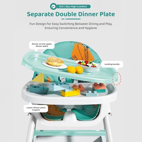 Image of StarAndDaisy High Chair for Baby /Baby Feeding Chair for 0 to 5 Years with Multi Level Height Adjustment, Reclining Seat, 5 Point Safety Point /High Chair with Detachable Tray- Sea Blue