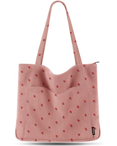 Image of Prite Corduroy Tote Bag for Women Large Shoulder Bag with Zipper and Pockets for College School Work Travel Shopping