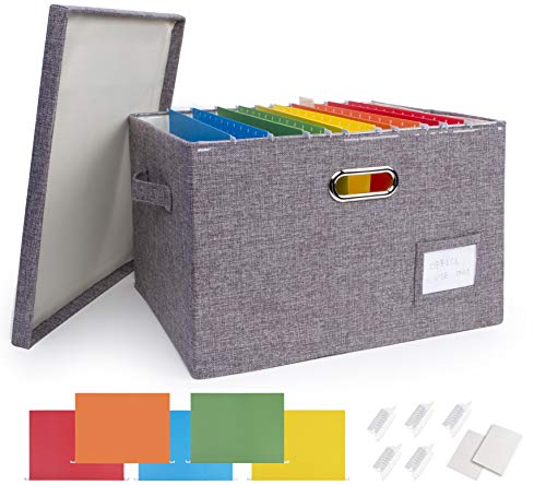 Collapsible Linen File Organizer Box, Easy To Slide File Folders, Compatible with Letter/Legal Hanging Filing Organization,Durable File Storage Organizer for Office Work/Home/Decor (Gray, 1 pack)