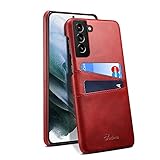 Galaxy S21+ 5G Card Holder Case PU Leather Red Slim Fashion Shockproof Protective Shell Women Men...