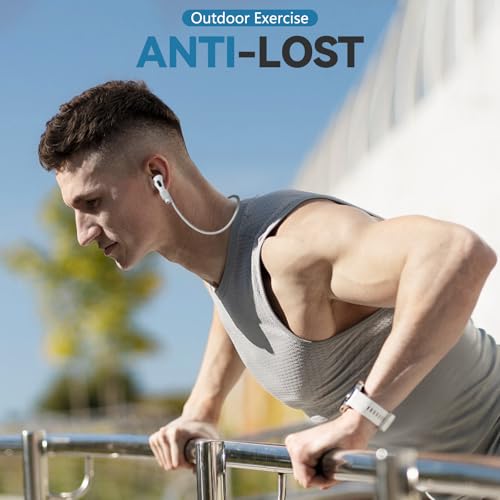 AirPods用超強力磁気紛失防止ストラップ、カラフルなソフトシリコンスポーツストラップ、AirPods 4rd / AirPod Pro 1st & 2nd / AirPod 3rd / AirPods 1&2に対応 ネックロープコード - ホワイト