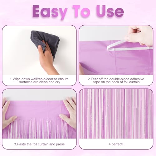 Image of Voircoloria 2 Pack Pastel Purple Foil Fringe Backdrop Curtains, Tinsel Streamers Birthday Party Decorations for Girl, Fringe Backdrop for Graduation, Baby Shower, Gender Reveal, Halloween Party