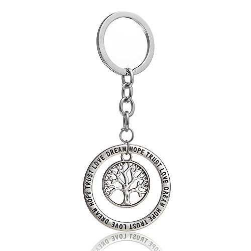 Retro Silver Jewelry Elephant Round Trust Love Hope Dream Pendant Key Chain Ring Family Friend Gift (Tree of Life)