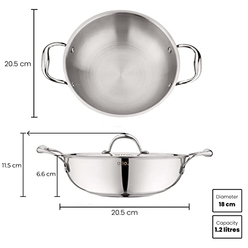 Allo Triply Stainless Steel Kadhai with Handles|Perfect Kadhai for Curry/Stir-Fry/Deep-Fry/DryVeg/Sauté Induction Friendly Naturally Non-Stick with... - Image 4