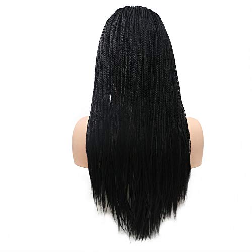 SereneWig Drag Queen Black Afro America Box Braided Wigs Heat Resistant Half Hand Tied Synthetic Lace Front Wigs for Women Female Cosplay Festival Long Braids Hair
