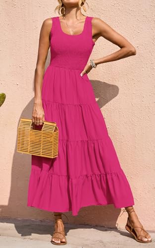 Image of PRETTYGARDEN Women's 2026 Casual Loose Plain Maxi Sundress Smocked Tank Dress Sleeveless Summer Beach Tiered Long Dresses