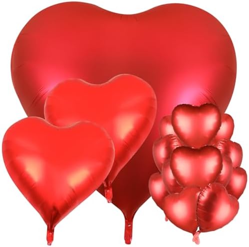 12 Pcs Valentines Heart Shaped Balloons, 58 32 18 Inch Red Heart ...