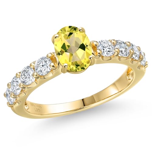 Gem Stone King 14K Yellow Gold Canary Mystic Topaz and Lab Grown Diamond Ring