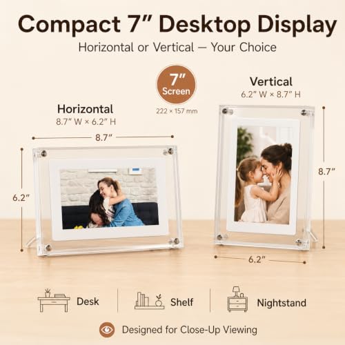 Image of 7 Inch Digital Picture Frame, 8GB Acrylic Video Picture Frame with Sound and Loop Playback, No WiFi or App Needed, Desktop Photo Display Gift for Family, Couples, Pets and Home Decor