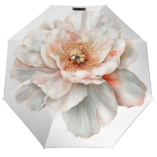 Parapluie pliant de luxe blanc motif floral finitions haut de gamme