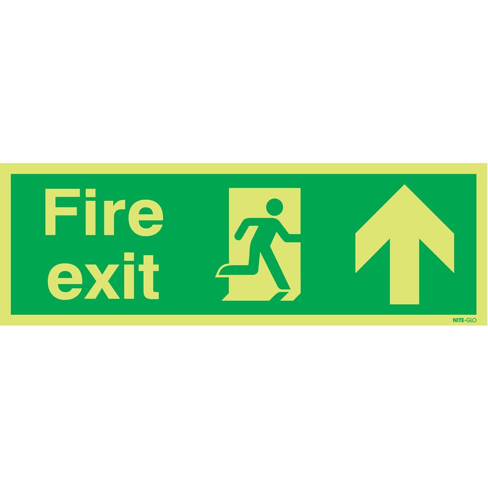 Safety Sign Niteglo Fire Exit Running Man Arrow Up in PVC, 150mm x 450mm