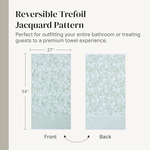 Image of Modern Threads 6 Piece Bath Towel Set - Bathroom Set with 2 Bath Towels, 2 Hand Towels, and 2 Wash Cloths - 100% Cotton, Super Absorbent & Extra Soft - Reversible Botanical Vine (Sage Green)
