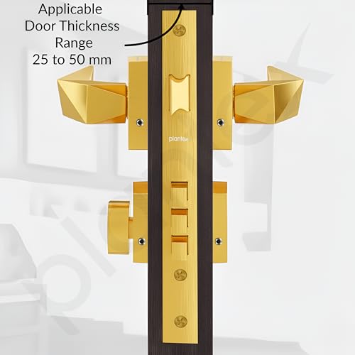 Image of Plantex Heay Duty Mortise Door Lock for Home /Main Door Lock Set /Door Handle Lock with Brass Lock Body & Cylinder (7129, PVD Gold)