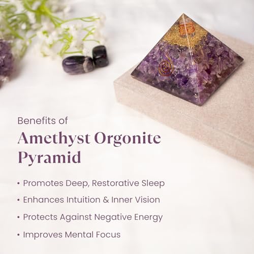 Image of Astrotalk Amethyst Stone Resin Pyramid | Crystal Pyramid for Calm & Clarity | Vastu Items for Home Decor | Office Table Decoration Items | Gift for Man & Woman