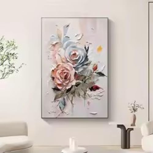 Impression sur toile de rose texturée simple, affiche élégante rose bleu 21x30cm sans cadre