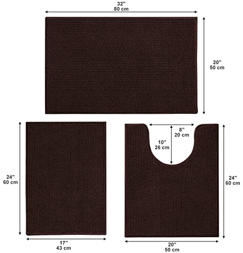 Urvoix Bathroom Rugs Set - 3 Pieces Ultra Soft Non-Slip Bath Mats, Chenille Absorbent Bath Rugs For Bathroom, Tub And Shower (Brown) #TOP6