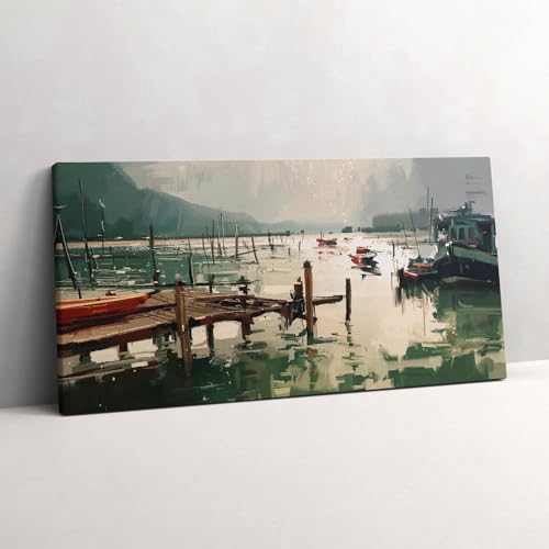 Tableau photo sur toile 140x70 de port de pêche pour déco murale moderne