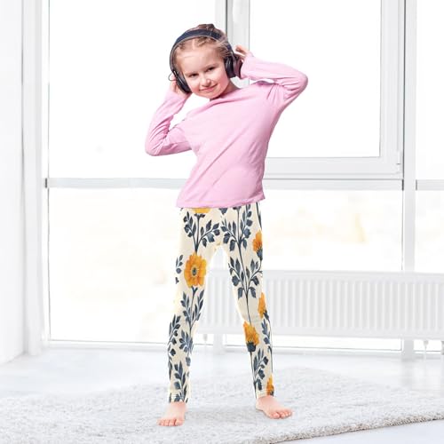 Bolaz Toddler Girls Leggings Printed Yoga Pants Leggings Indigo Marigold Flowers for Kids4