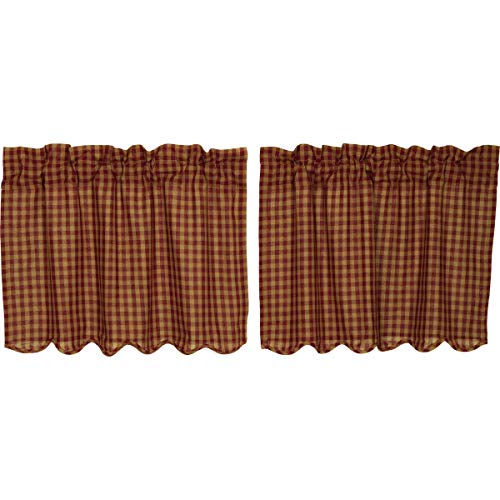 VHC-Brands-Burgundy-Check-Primitive-24x36-Tier-Pair-Red-Rod-Pocket-Cotton-Kitchen-Window-Curtains VHC Brands Burgundy Check Primitive 24×36 Tier Pair Red Rod Pocket Cotton Kitchen Window Curtains
